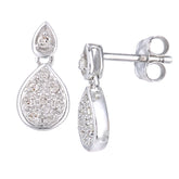 Pave Set Diamond Pear Shape Stud and Drop Earrings in 9ct White Gold